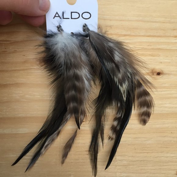 Aldo brand new brown, black & white feather earrings - Picture 1 of 4
